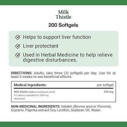 Nature's Bounty Milk Thistle Value Size, 200 Softgels