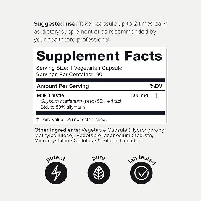 Toniiq 25,000mg 50x Concentrated Milk Thistle Extract 500mg Per 80% Silymarin 90 Vegetarian
