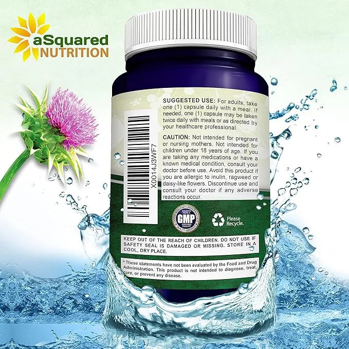 aSquared Nutrition Milk Thistle Supplement 1000mg-200 4X Concentrated 4:1 Milk 1000 mg