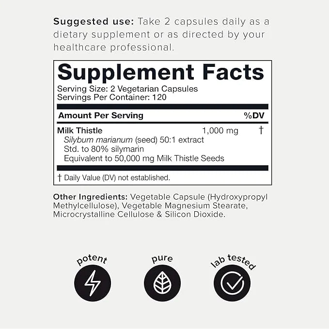 Toniiq 50,000mg 50x Concentrated Milk Thistle Extract 1000mg Per 80% Silymarin 240 Vegetarian