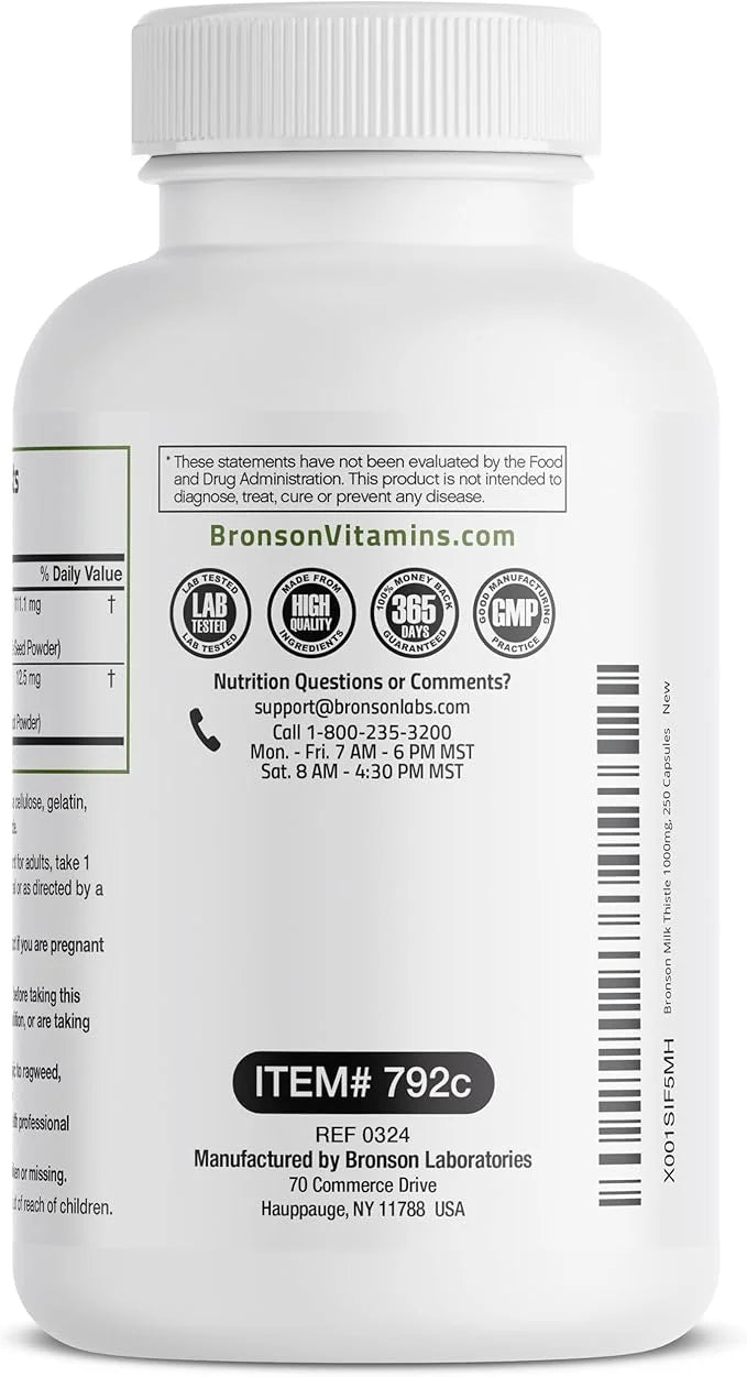 Bronson Milk Thistle Silymarin Marianum & 250 Capsules