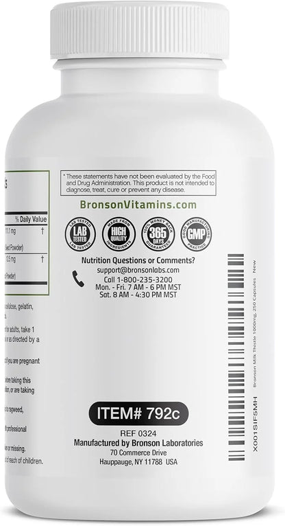 Bronson Milk Thistle Silymarin Marianum & 250 Capsules