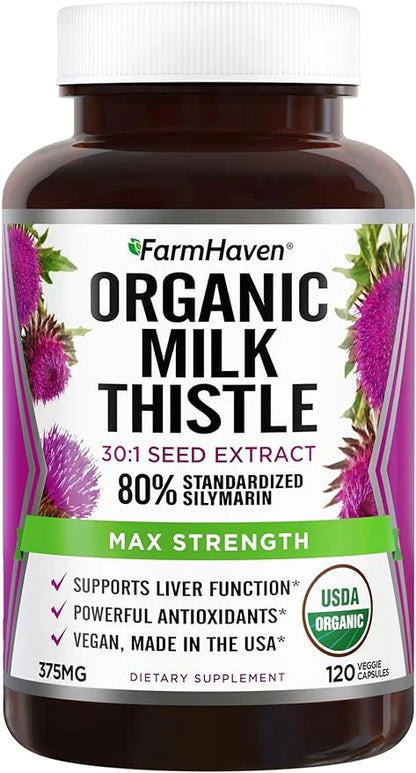 FarmHaven USDA Organic Milk Thistle Capsules |30X Concentrated 80% Silymarin 120 Veggie