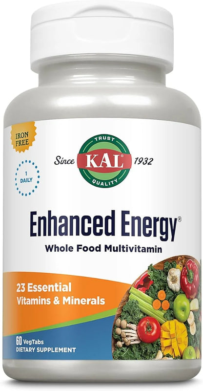 KAL Enhanced Energy Supplements, Once Daily 23 Essential 60-Day Guarantee, 60 Serv, 60 VegTabs