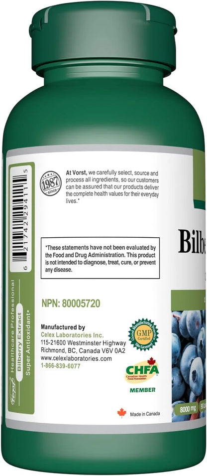 Vorst Bilberry Extract 8000mg Equivalent Raw 90 Capsules