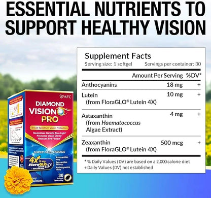 AFC Japan Diamond Vision PRO 4X 4X, Zeaxanthin, 30 Counts