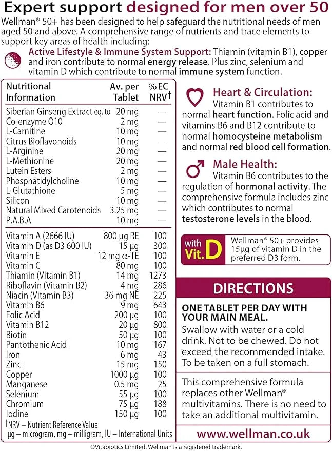 Wellman Vitabiotics 50+ Advanced Vitamin and 30 Tablets