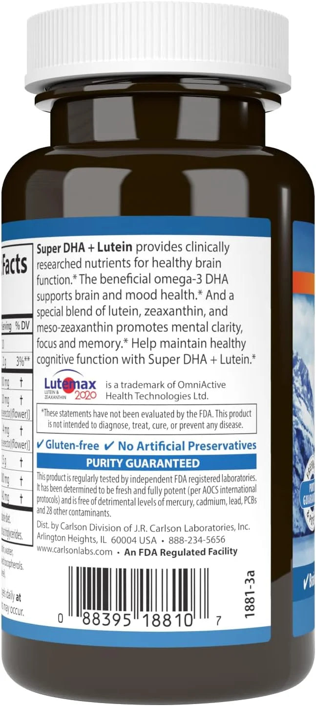 Carlson - Super DHA Plus Lutein, 1000 mg 20 mg 60 Softgels