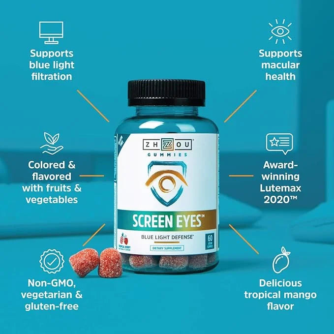 Zhou Nutrition Screen Eyes Gummies, Eye 2020 and 30 Servings, 60 Gummies