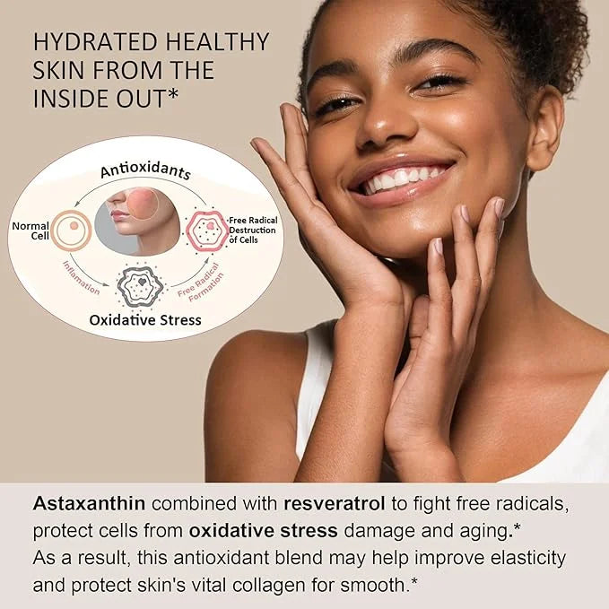 Sugar-Free Astaxanthin 24mg Gummies with Resveratrol 500mg, Powerful B1, Coconut 60 Count,