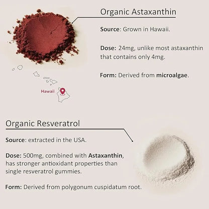 Sugar-Free Astaxanthin 24mg Gummies with Resveratrol 500mg, Powerful B1, Coconut 60 Count,