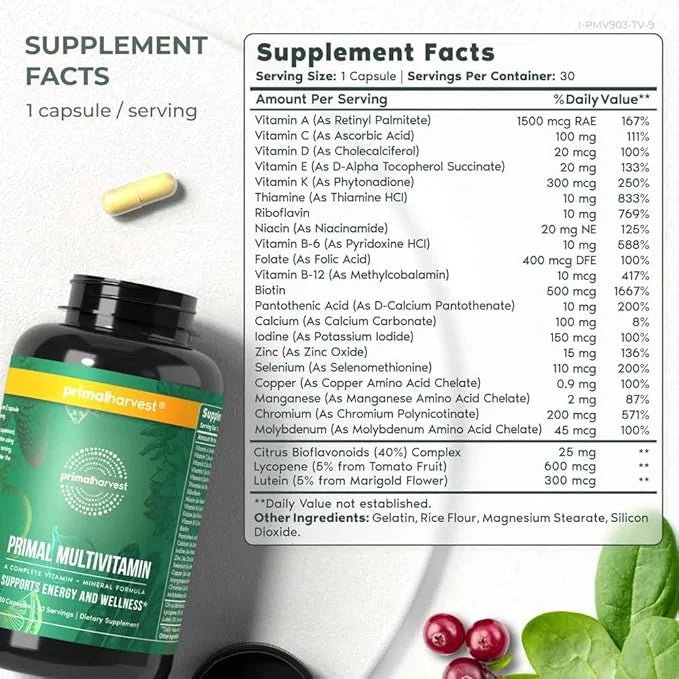 Primal Harvest 2 Pack, Multivitamin B12, B6, B6, Biotin, 30 Capsules