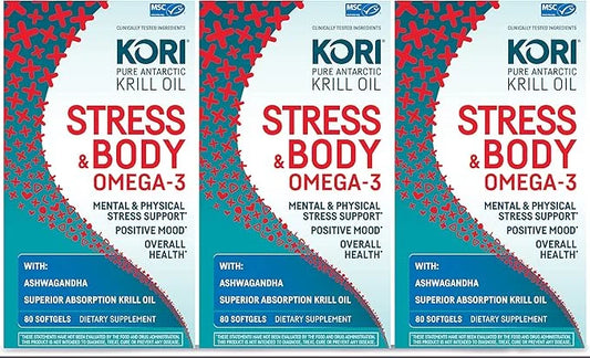 Kori Stress & Body Adaptogen Supplement Ashwagandha/Omega-3 Fatty 80 softgels 3)