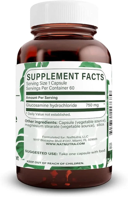Natural Nutra Vegan and Vegetarian Glucosamine 750mg, 60 60 Capsules