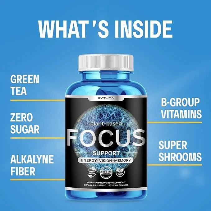 PYTHON FOCUS Brain Health Supplement 2 Eye D3, K2 K2 & B6, Zinc, 60 Vegan