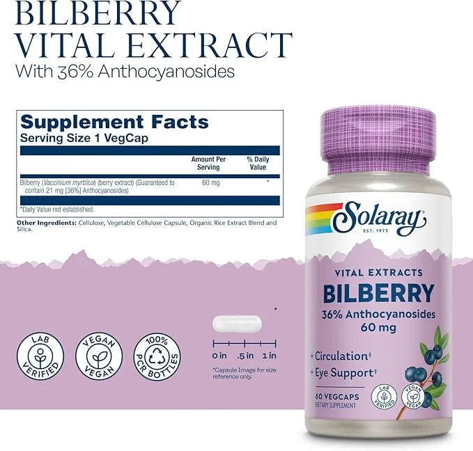 Solaray Bilberry Berry Extract 60 mg 60 VegCaps