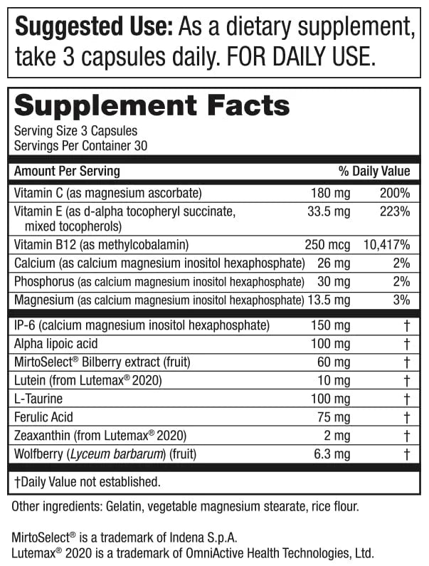 Purity Products Ultimate Eye Support 10 20/20, 100 100 mg 2 mg 90 Capsules