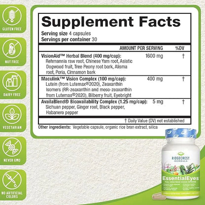 Ridgecrest Herbals EssentialEyes, Natural Eye Vitamin (120 Vegan 30 Serv)