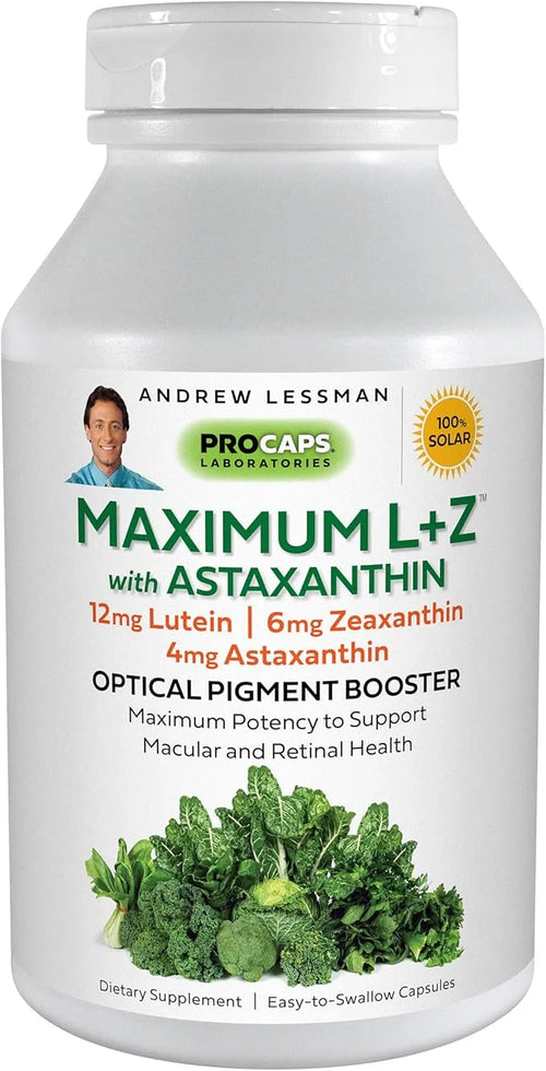 ANDREW LESSMAN Maximum L+Z with Astaxanthin 30 Softgels 12mg Lutein, 6mg Zeaxanthin, 4mg Astaxanthin.