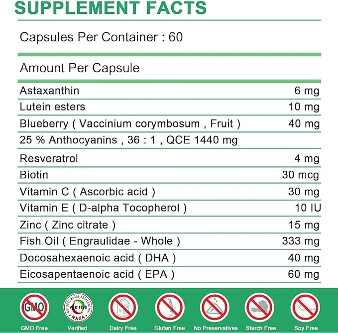 Astaxanthin Supplements, Astaxanthin 6mg with Lutein 3 Resveratrol 60 Softgel
