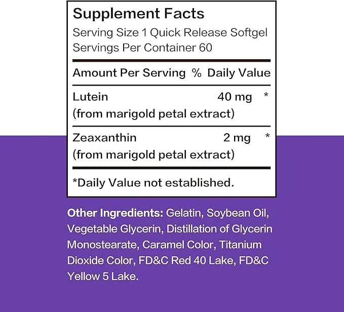 Mission Hill Foods– Lutein 40mg + 2mg Quick 60 Count 2 Month