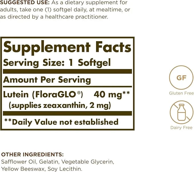 SOLGAR Lutein 40 mg 30 Softgels, 3 - 90 Total