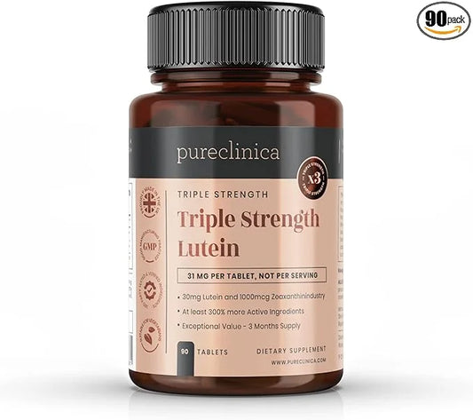 pureclinica Triple Strength Lutein 30mg x 90 tablets. 1000mcg Zeaxanthin 3 Months