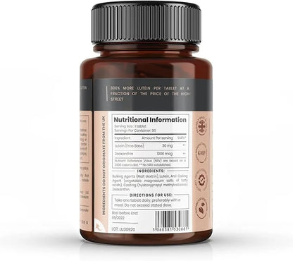pureclinica Triple Strength Lutein 30mg x 90 tablets. 1000mcg Zeaxanthin 3 Months
