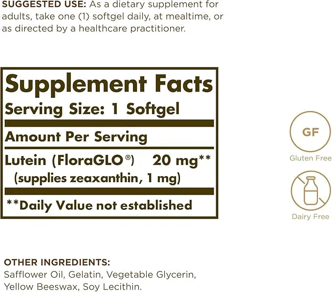 SOLGAR Lutein 20 mg 60 Softgels, 2 - 120 Total
