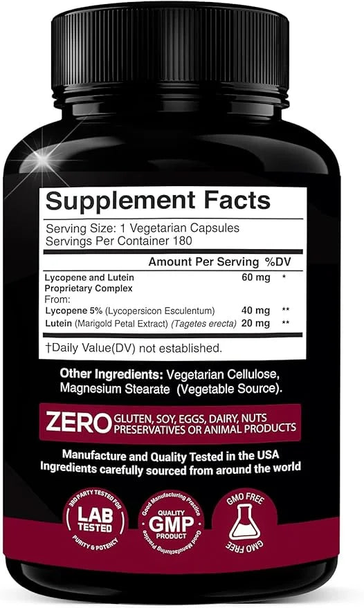 Lycopene + Lutein Supplement 60mg 40mg from 20mg from 2-in-1 Ultra-Concentrated 180 Veggie