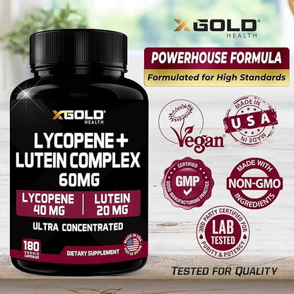 Lycopene + Lutein Supplement 60mg 40mg from 20mg from 2-in-1 Ultra-Concentrated 180 Veggie