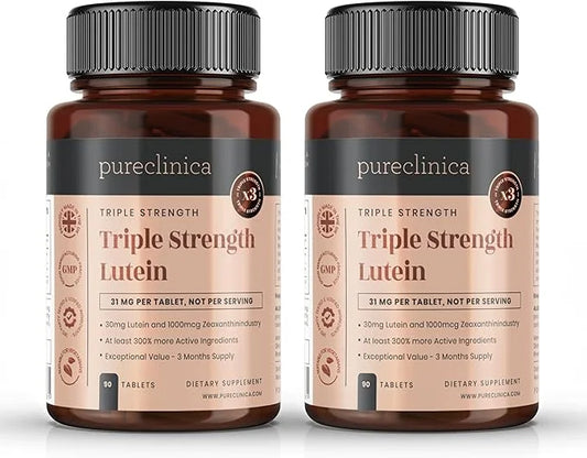 pureclinica Lutein 30mg x 180 Tablets (2 Bottles 90 Tablets 1000mcg Zeaxanthin. 3 x