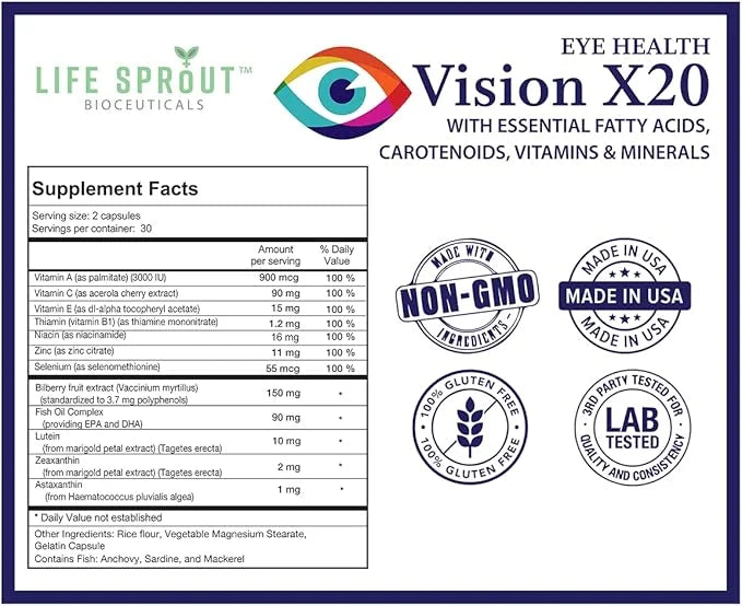 Vision X20 with Lutein, Beta-Carotene, L-Glutatione,