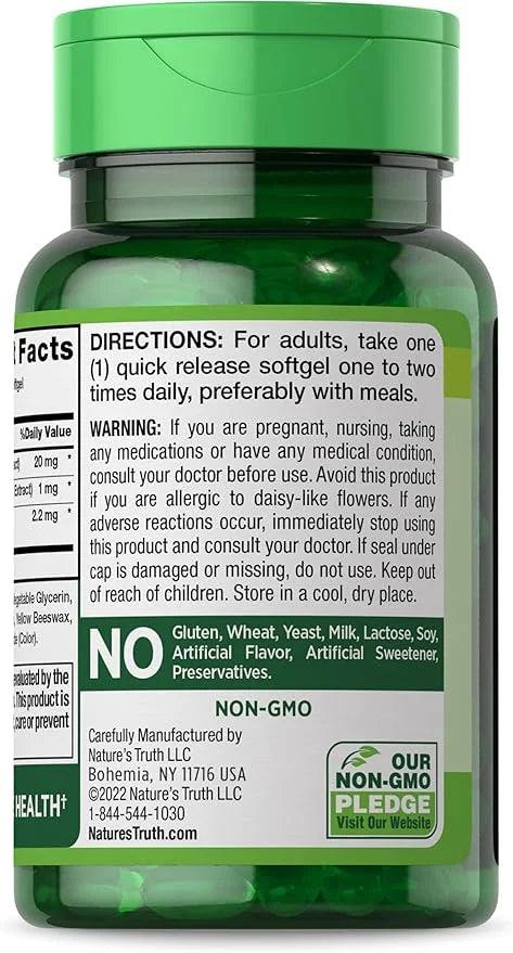 Lutein and Zeaxanthin Supplement 20mg | 39 Softgels