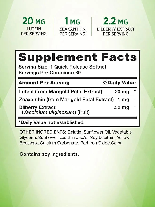 Lutein and Zeaxanthin Supplement 20mg | 39 Softgels