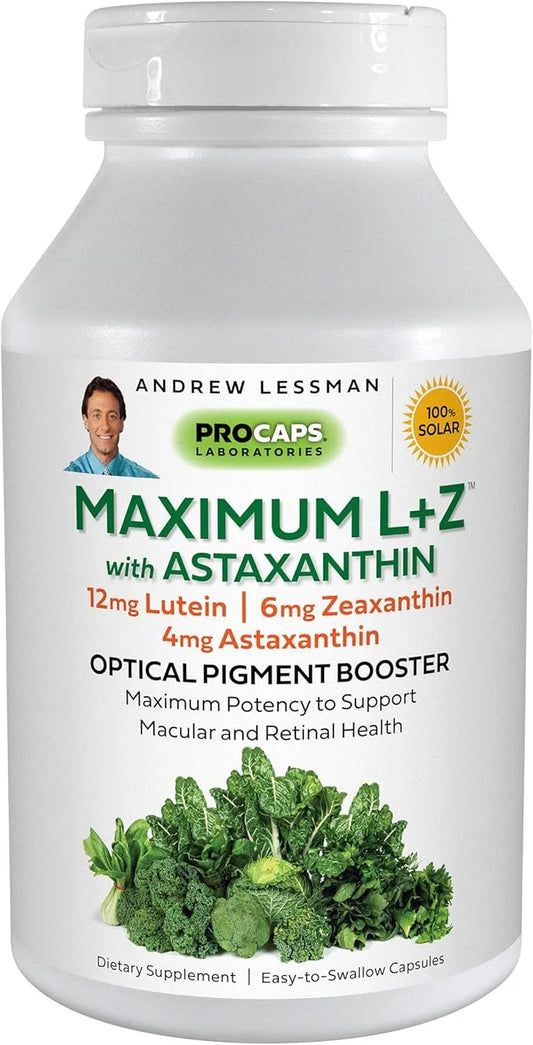 ANDREW LESSMAN Maximum L+Z with Astaxanthin 240 Softgels 12mg Lutein, 6mg Zeaxanthin, 4mg Astaxanthin.
