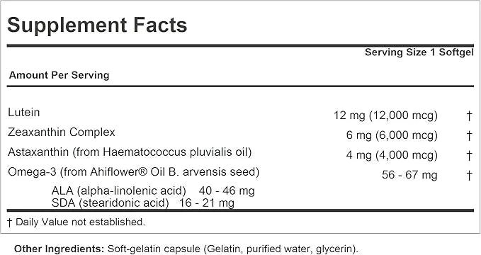 ANDREW LESSMAN Maximum L+Z with Astaxanthin 240 Softgels 12mg Lutein, 6mg Zeaxanthin, 4mg Astaxanthin.