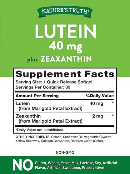 Nature's Truth Lutein and Zeaxanthin Supplement 40mg | 30 Softgels