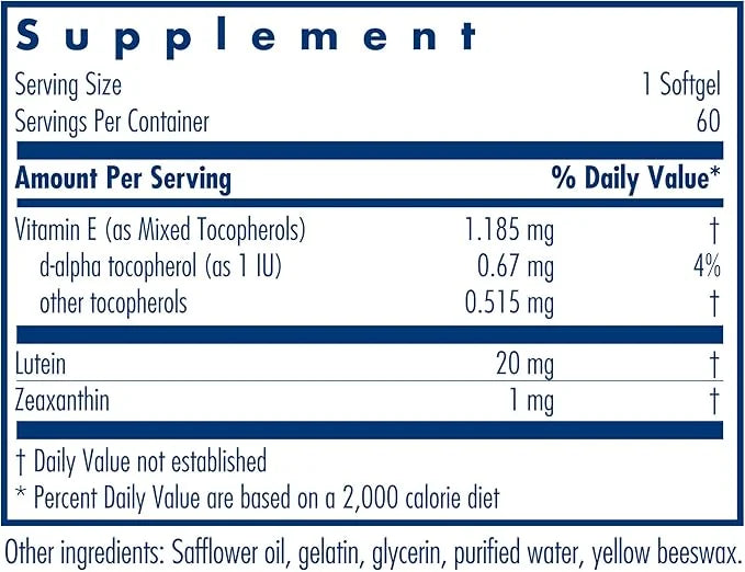 Allergy Research Group Lutein Supplement 20mg Lutein 60 Count