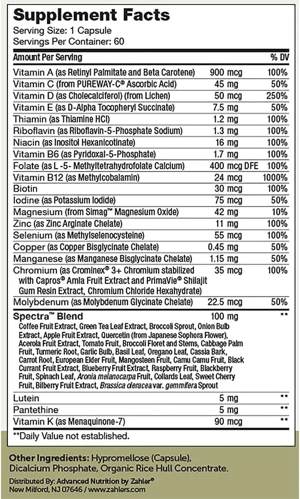 Zahler Multivitamin 50+, Iron-Free Formula + 60 Capsules.
