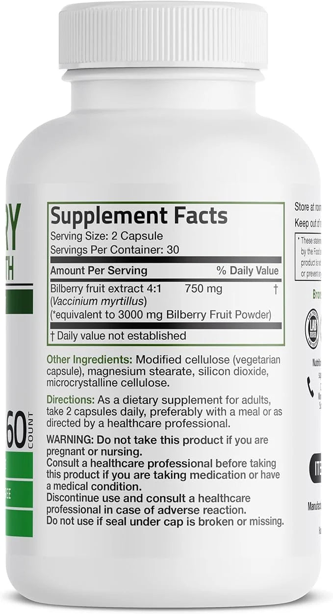 Bronson Bilberry Extra Strength Vaccinium Myrtillus, 60 Vegetarian
