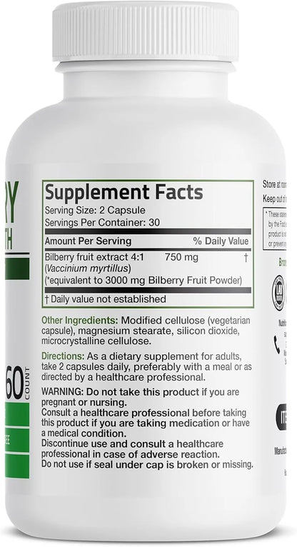 Bronson Bilberry Extra Strength Vaccinium Myrtillus, 60 Vegetarian