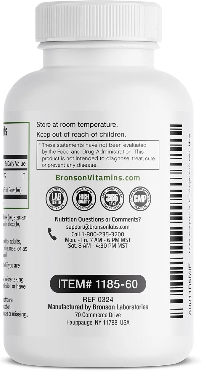 Bronson Bilberry Extra Strength Vaccinium Myrtillus, 60 Vegetarian