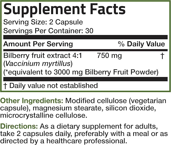 Bronson Bilberry Extra Strength Vaccinium Myrtillus, 60 Vegetarian