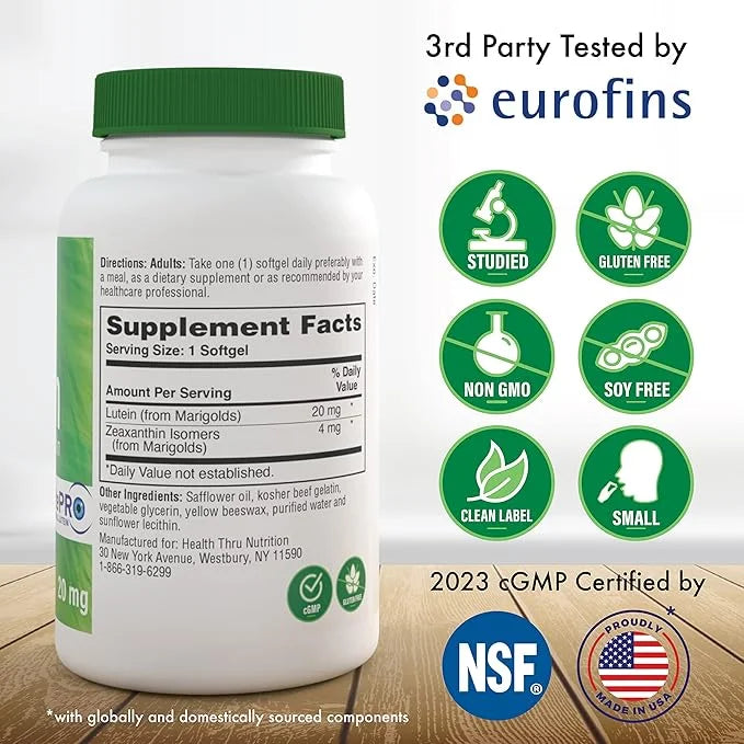 Health Thru Nutrition Lutein 20mg 4mg | 5:1 Ratio 60)
