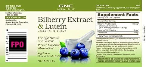 GNC Herbal Plus Bilberry Extract and Lutein (2 x 60 Count)