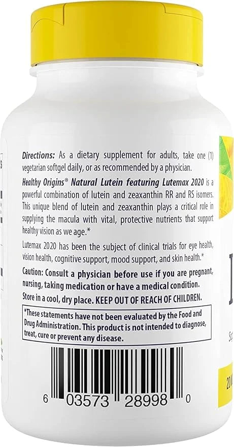 Healthy Origins Lutein (Lutemax 2020), 20 mg 180 Veggie