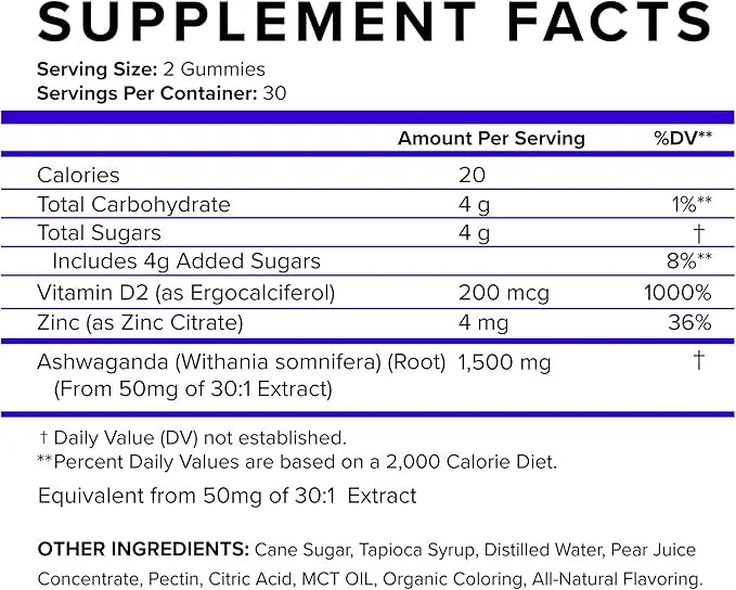 Relax Ashwagandha Gummies with Vitamin D2, Zinc 60 Gummies