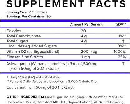 Relax Ashwagandha Gummies with Vitamin D2, Zinc 60 Gummies