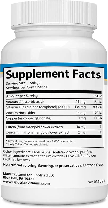 Visionary Eye Vitamin and Mineral Supplement AREDS2® Ingredients 90 Count